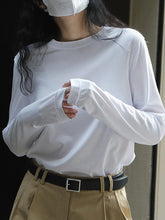 Simple Loose Long Sleeves Solid Color Round-Neck T-Shirts Tops