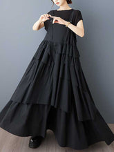 Asymmetric Buttoned Pleated A-Line Loose Spaghetti-Neck Suspender Dress Maxi Dresses