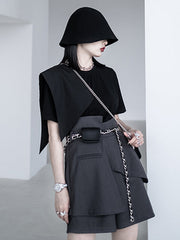 Urban Asymmetric Split-Front Solid Color Short Sleeves T-Shirt Top