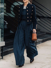 Split-Joint Striped Patterns Tied Waist Loose Wide Leg Jumpsuits