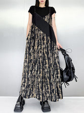 Asymmetric Contrast Color Printed Split-Joint Loose Sleeveless Spaghetti-Neck Overalls