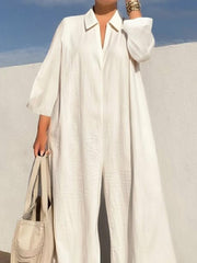 Loose Three-Quarter Sleeves Solid Color Lapel Jumpsuits