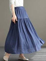 Casual Loose A-Line Pleated Elasticity Split-Joint Solid Color Skirts Bottoms