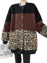 Buttoned Contrast Color Reversible Split-Joint Long Sleeves Loose Round-Neck Outerwear Cardigan Tops