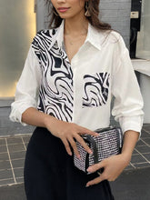 Asymmetric Buttoned Zebra-Stripe Long Sleeves Loose Lapel Blouses&Shirts Tops