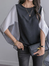 Contrast Color Split-Joint Batwing Sleeves Loose Round-Neck T-Shirts Tops