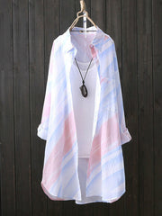 Printed See-Through Long Sleeves Loose Lapel Shirts Tops