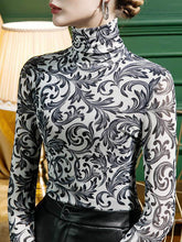 Contrast Color Split-Joint Long Sleeves Skinny High Neck T-Shirts Tops