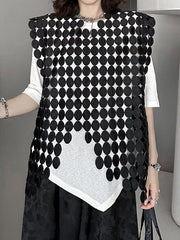 Hollow Solid Color Split-Joint Irregular Clipping Loose Round-Neck Vest Top