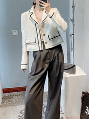 Buttoned Pockets Long Sleeves Loose Notched Collar Woolen Coat Outerwear