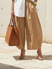Loose Wide Leg Pleated Pockets Solid Color Pants