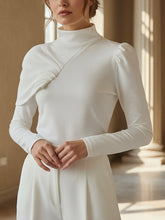 Asymmetric Pleated Solid Color Irregularity Long Sleeves High Neck Sweatshirt Tops