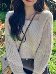 Urban Knitting Solid Color Square-Neck Sweater