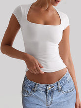 Solid Color Short Sleeves Skinny Square-Neck T-Shirts Tops