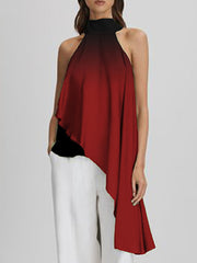 Asymmetric Gradient Tied High-low Loose Halter-Neck Vest Top
