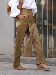 Asymmetric Solid Color High Waisted Trousers Pants