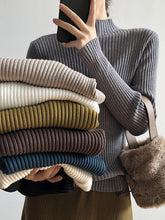 Simple Long Sleeves Skinny Leg Solid Color High-Neck Sweater Tops