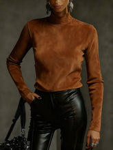 Solid Color Split-Joint Long Sleeves Mock Neck T-Shirts Tops