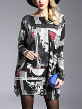 Letter Print Printed Long Sleeves Loose Round-Neck Sweater Tops Pullovers Knitwear