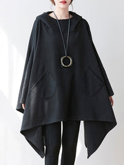 Casual Plus Size Irregularity Batwing Sleeves Solid Color Hoodies
