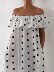 Falbala Polka-Dot Loose Off-The-Shoulder Maxi Dresses
