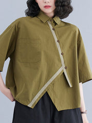 Half Sleeves Irregular clipping Lapel Blouses&shirts Tops