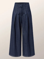 High Waisted Loose Pleated Split-Joint Jean Pants Bottoms