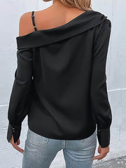 Asymmetric Solid Color Long Sleeves Loose One-Shoulder T-Shirts Tops