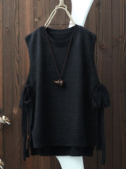 Vintage Split-side Bandage Knitting Vest