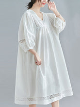 Vintage Hollow Split-Joint Loose Bishop Sleeve Midi Dress