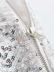 V-Neck Long Sleeves Loose Sequined Shiny Blazers Top + Shorts Bottom Two Pieces Set