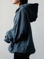 Solid Color Zipper Hooded Long Sleeves High-neck Outerwear Jackets