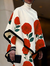 Long Sleeves Loose Flower Print High Neck 1 Piece Cape
