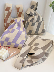 Contrast Color Letter Print Woven Handbag Bags