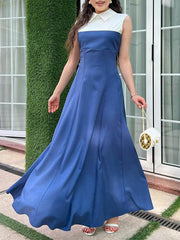 Pleated Split-Joint A-Line Loose Lapel Maxi Dresses