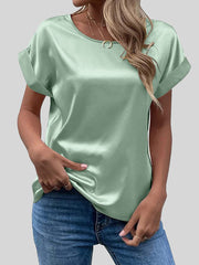 Solid Color Loose Short Sleeves Round-Neck T-Shirts Tops
