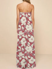 Chest Pad Flower Print A-Line Loose Tube Maxi Dresses