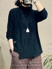 Asymmetric Solid Color Long Sleeves Loose High Neck T-Shirts Tops