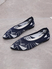 Breathable Contrast Color Pointed-Toe V-Cut Flats Flat Shoes