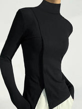 Skinny Solid Color Split-Joint High Neck T-shirts