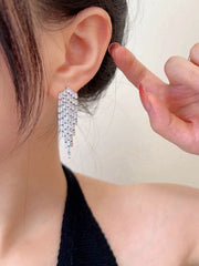 Rhine Stones Solid Color Tasseled Drop Earrings