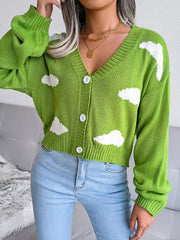 Buttoned Split-Joint Long Sleeves Loose V-Neck Cardigan Tops