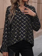 Bronzing Contrast Color High-Low Wrap High-Neck Blouses&Shirts Tops