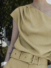 Solid Color Loose Short Sleeves One-Shoulder T-Shirts Tops