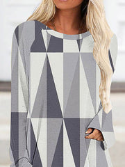 Plaid Printed High-low Long Sleeves Round-neck T-Shirts Tops