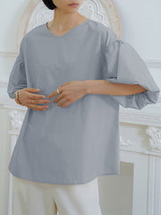 Solid Color Half Sleeves Loose V-Neck Blouses&Shirts Tops