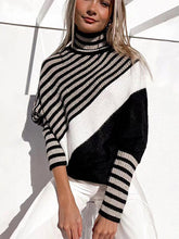 Trendy Batwing Sleeves Long Sleeves Striped High-Neck Sweater Tops