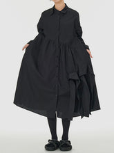 Asymmetric Buttoned Pleated Solid Color Long Sleeves Loose Lapel Midi Dresses