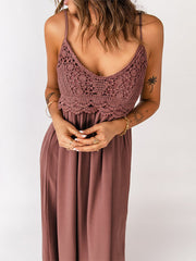 Elasticity Pleated Solid Color A-Line Loose Spaghetti-Neck Maxi Dresses