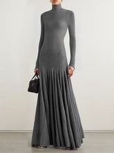 Solid Color Long Sleeves Skinny High Neck Maxi Dresses